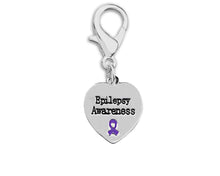 Load image into Gallery viewer, Epilepsy Awareness Purple Ribbon Heart Hanging Charms - The Awareness Company