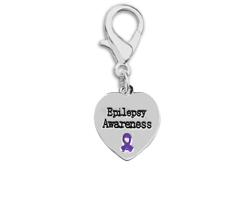 Epilepsy Awareness Purple Ribbon Heart Hanging Charms - The Awareness Company