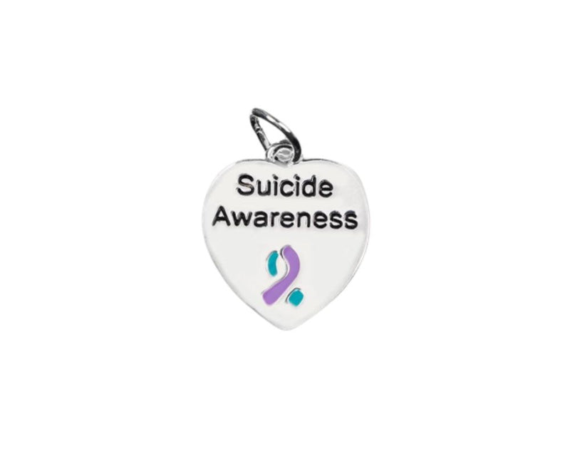 Suicide Awareness Teal & Purple Ribbon Heart Charms Bulk - The Awareness Company