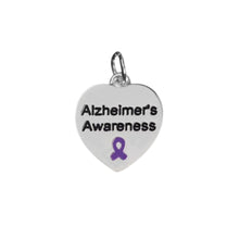 Load image into Gallery viewer, Alzheimer&#39;s Awareness Heart Charms in Bulk, Purple Ribbon Jewelry - The Awareness Company