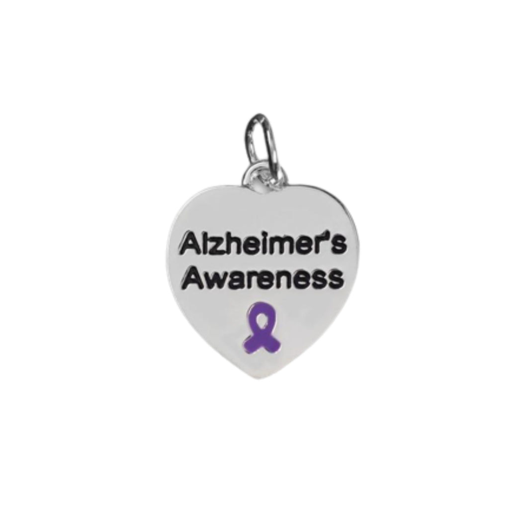 Alzheimer's Awareness Heart Charms in Bulk, Purple Ribbon Jewelry - The Awareness Company
