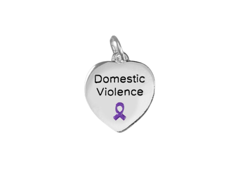 Purple Ribbon Domestic Violence Awareness Heart Charms Bulk - The Awareness Company