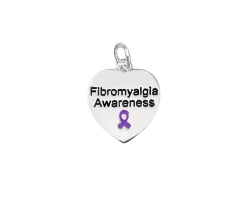 Fibromyalgia Awareness Heart Charms Bulk, Purple Ribbon Charms - The Awareness Company