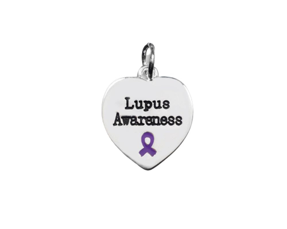 Lupus Awareness Heart Charms Wholesale, Purple Ribbon Jewelry - The Awareness Company