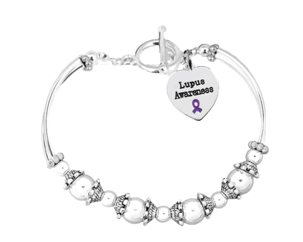 Bulk Lupus Purple Ribbon Partial Beaded Bracelets - The Awareness Company