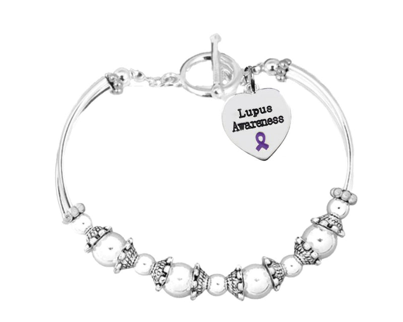 Bulk Lupus Purple Ribbon Partial Beaded Bracelets - The Awareness Company