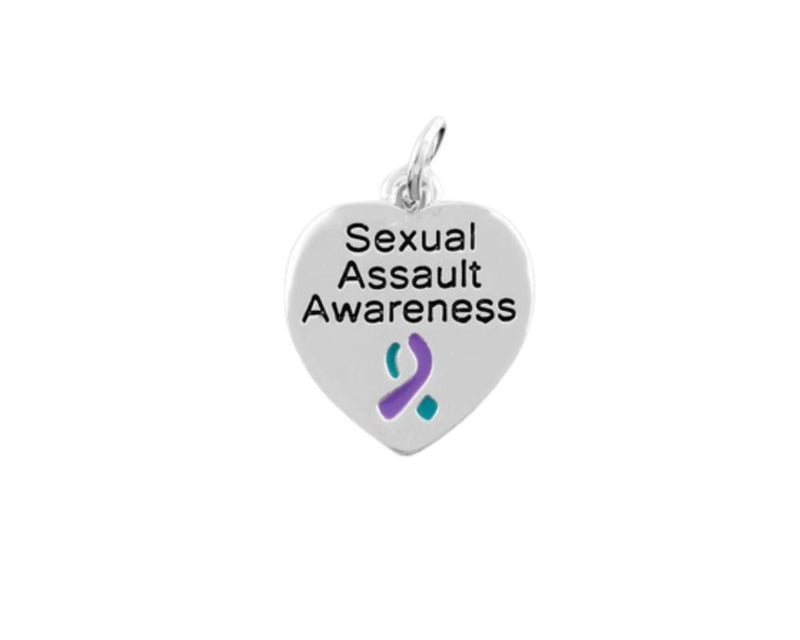 Sexual Assault Awareness Teal & Purple Ribbon Heart Charms Bulk - The Awareness Company