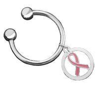 Load image into Gallery viewer, Bulk Silver Circle Pink Ribbon Keychains - The Awareness Company