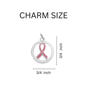 Bulk Silver Circle Pink Ribbon Keychains - The Awareness Company