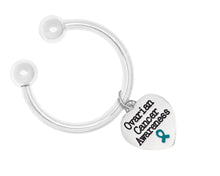 Load image into Gallery viewer, Bulk Ovarian Cancer Awareness Heart Teal Ribbon Key Chains - The Awareness Company