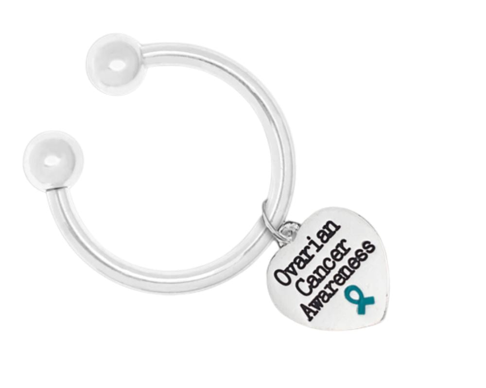 Bulk Ovarian Cancer Awareness Heart Teal Ribbon Key Chains - The Awareness Company