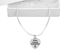 Load image into Gallery viewer, Bulk Heart Shaped Brain Cancer Necklaces, Gray Ribbon Brain Cancer Jewelry - The Awareness Company