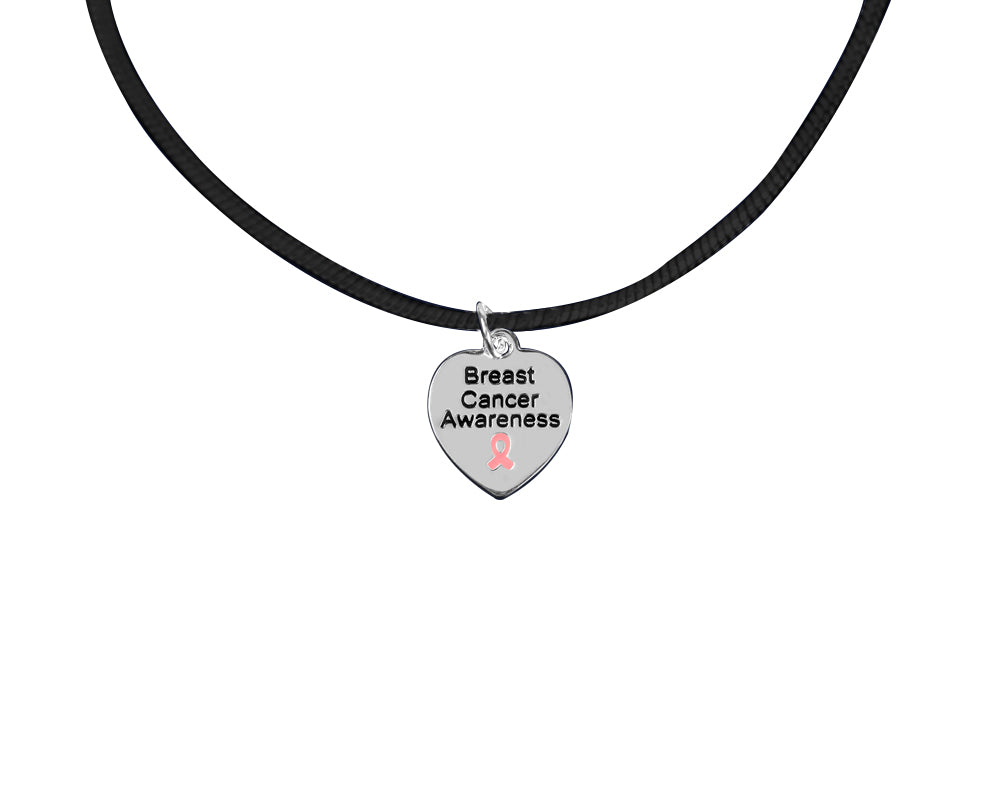 Breast Cancer Awareness Heart Leather Cord Necklaces - The Awareness Company