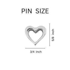 Silver Open Heart Pins Wholesale, Heart Lapel Pins in Bulk