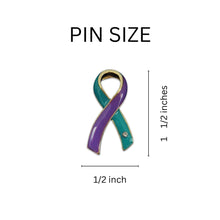 Load image into Gallery viewer, Bulk Teal &amp; Purple Ribbon Pins for Suicide, Sexual Assault Awareness - The Awareness Company