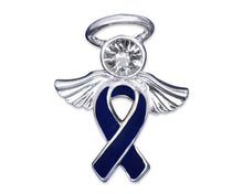 Load image into Gallery viewer, Angel Dark Blue Ribbon Awareness Pins, Bulk Colon Cancer and Child Abuse Pins - The Awareness Company