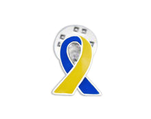 Load image into Gallery viewer, Bulk Blue &amp; Yellow Ribbon Lapel Pins, Down Syndrome Awareness - The Awareness Company