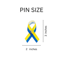 Load image into Gallery viewer, Satin Blue and Yellow Ribbon Pins Bulk - The Awareness Company