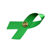 Load image into Gallery viewer, Bulk Satin Green Ribbon Awareness Pins - The Awareness Company