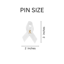 Load image into Gallery viewer, Bulk Satin White Ribbon Awareness Pins, Bulk Lung Cancer Ribbon Pins - The Awareness Company
