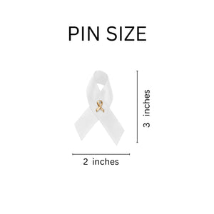 Bulk Satin White Ribbon Awareness Pins, Bulk Lung Cancer Ribbon Pins - The Awareness Company