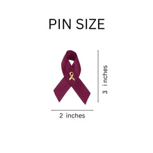 Load image into Gallery viewer, Bulk Satin Burgundy Ribbon Awareness Pins Bulk - The Awareness Company