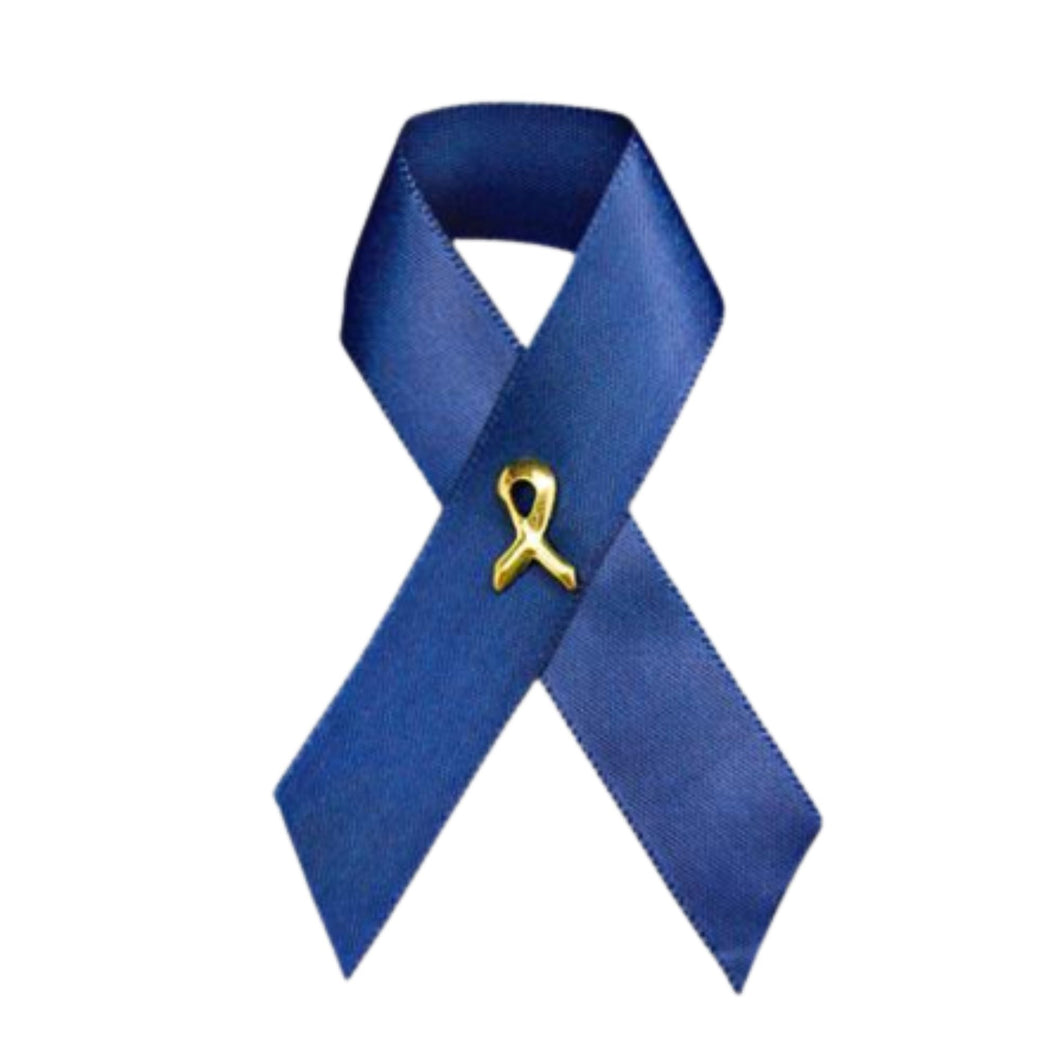 Bulk Satin Dark Blue Ribbon Awareness Pins Bulk - The Awareness Company