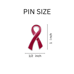 Large Flat Burgundy Ribbon Pins Wholesale, Meningitis Awareness Pin