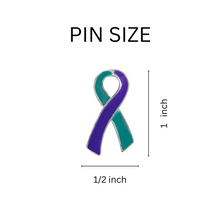 Load image into Gallery viewer, Bulk Teal and Purple Ribbon Pins for Suicide Awareness, Sexual Assault