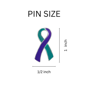 Bulk Teal and Purple Ribbon Pins for Suicide Awareness, Sexual Assault