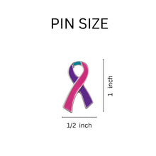 Load image into Gallery viewer, Bulk Pink &amp; Purple &amp; Teal Ribbon Pins for Thyroid Cancer Awareness