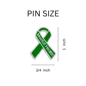 Bulk Mental Health Awareness Ribbon Pins, Green Mental Health Ribbons - The Awareness Company