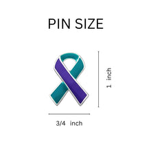 Load image into Gallery viewer, Bulk Teal and Purple Ribbon Lapel Pins, Bulk Teal &amp; Purple Suicide, Sexual Assault - The Awareness Company