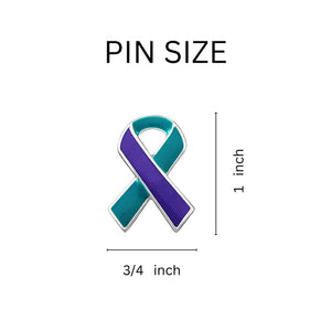 Bulk Teal and Purple Ribbon Lapel Pins, Bulk Teal & Purple Suicide, Sexual Assault - The Awareness Company