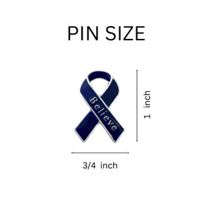 Believe Dark Blue Ribbon Pins Wholesale, Huntington's Awareness