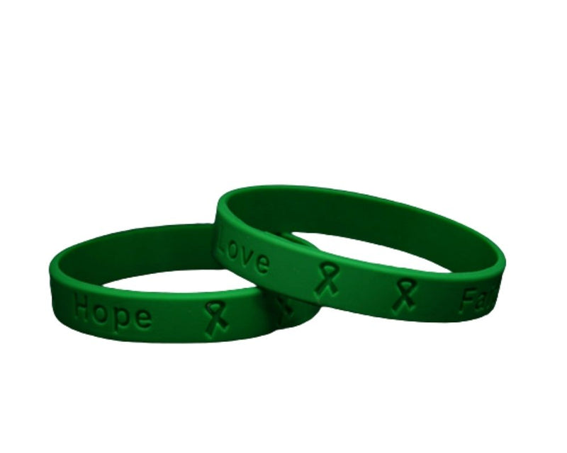 Bulk Child Size Green Ribbon Silicone Bracelet Wristbands - The Awareness Company
