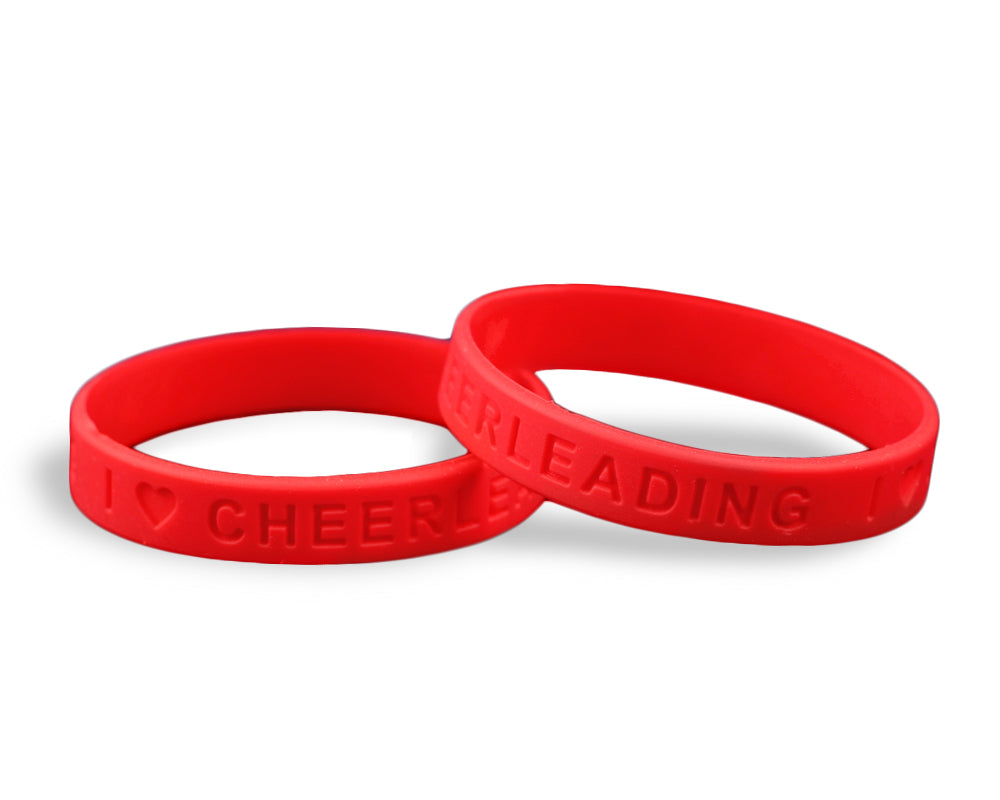 Red I Love Cheerleading Silicone Bracelets, Wristbands - The Awareness Company