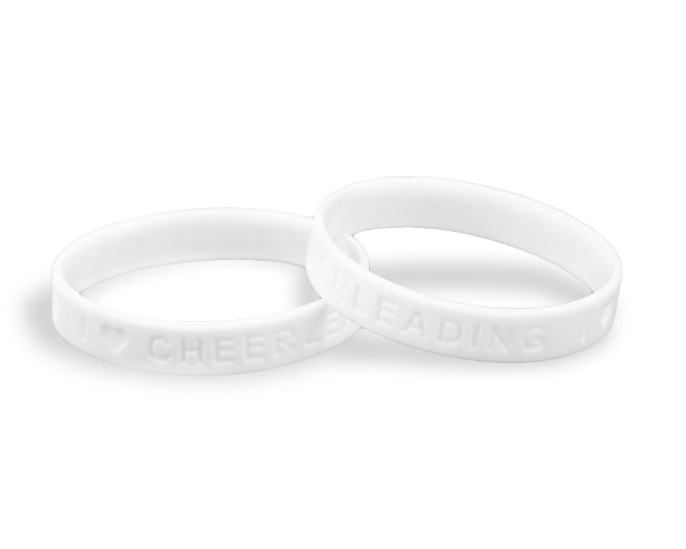 White I Love Cheerleading Silicone Bracelets, Wristbands - The Awareness Company