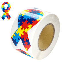 Load image into Gallery viewer, Large Autism Awareness Ribbon Shaped Awareness Stickers