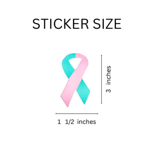 Large Pink and Teal Ribbon Stickers, Hereditary Breast Cancer Awareness Stickers