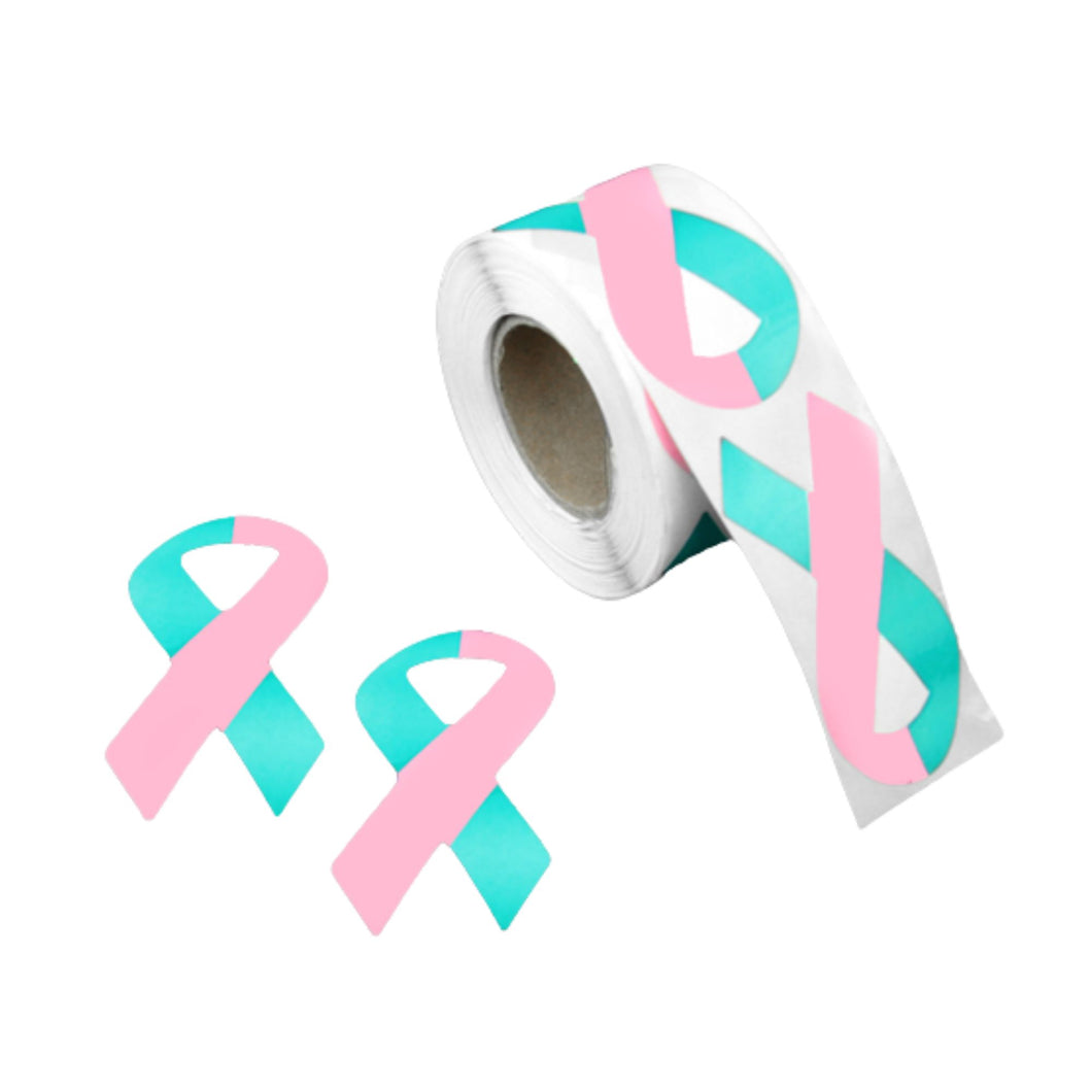 Large Pink and Teal Ribbon Stickers, Hereditary Breast Cancer Awareness Stickers
