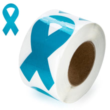 Load image into Gallery viewer, Large Teal Ribbon Stickers for Ovarian Cancer, PTSD Awareness