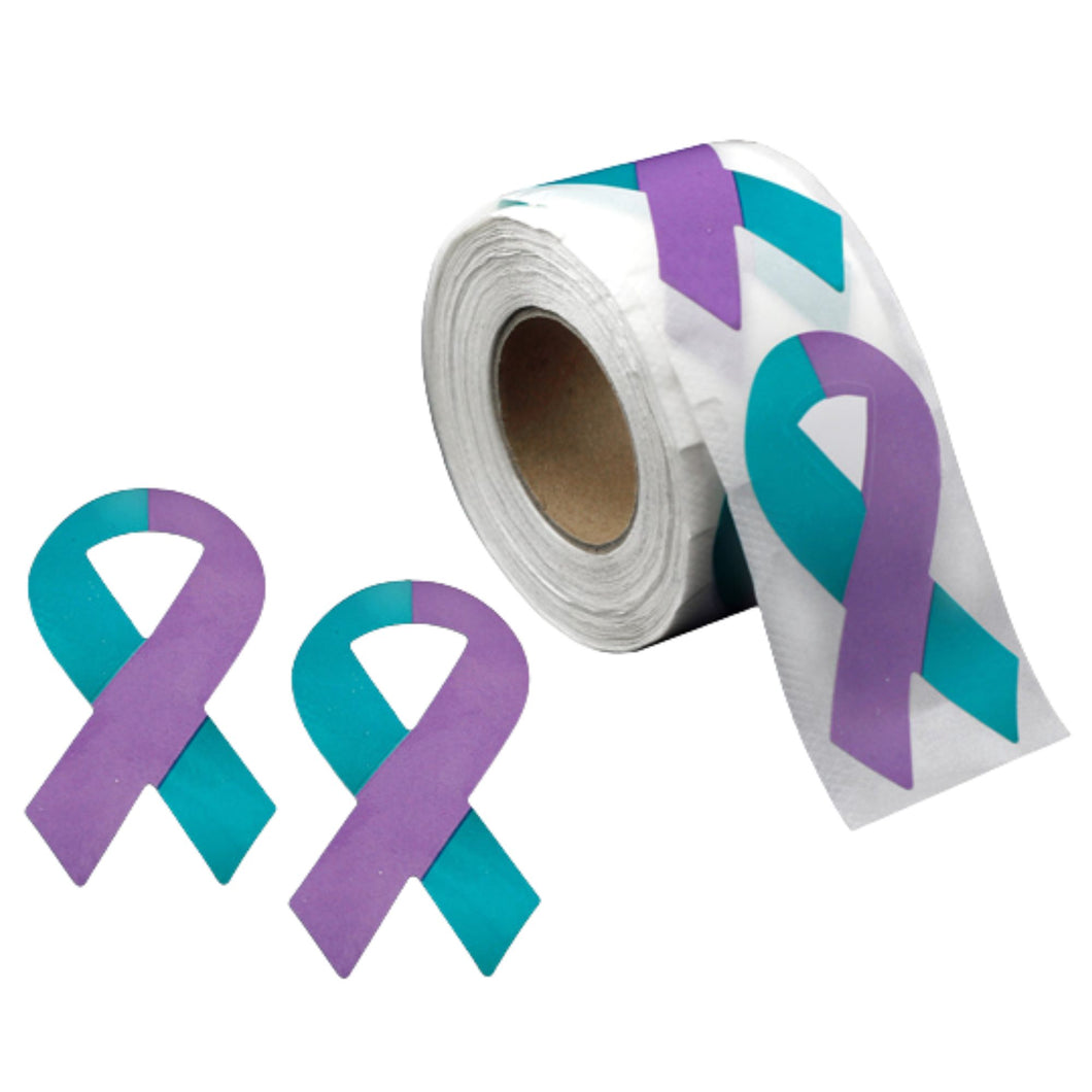 Large Teal and Purple Ribbon Stickers, Sexual Assault Awareness