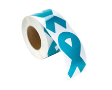 Load image into Gallery viewer, Large Teal Ribbon Stickers for Ovarian Cancer, PTSD Awareness