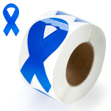 Load image into Gallery viewer, Dark Blue Ribbon Stickers on a roll for Colon Cancer, Child Abuse Awareness