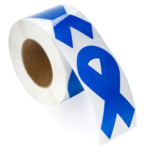 Load image into Gallery viewer, Dark Blue Ribbon Stickers on a roll for Colon Cancer, Child Abuse Awareness