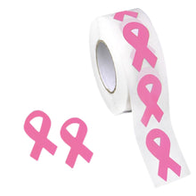 Load image into Gallery viewer, Small Pink Ribbon Shaped Stickers for Breast Cancer Awareness - The Awareness Company