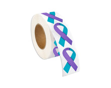 Load image into Gallery viewer, Small Teal and Purple Ribbon Stickers, Suicide Awareness Labels