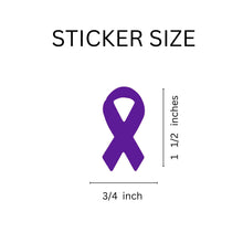 Load image into Gallery viewer, Small Purple Ribbon Stickers for Alzheimers, Domestic Violence, Lupus, Crohns - The Awareness Company