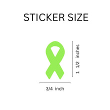 Load image into Gallery viewer, Small Lime Green Ribbon Awareness Stickers, Lime Green Ribbon Shaped Stickers